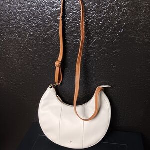 Sophisticated Tan and Brown Crossbody Bag with Crescent Shape